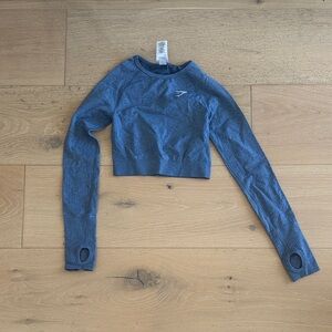 Gymshark Slate Blue Textured Cropped Long-Sleeve Top